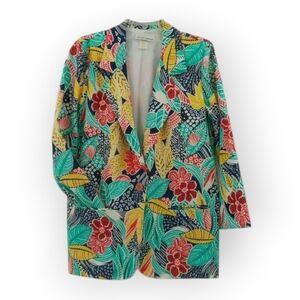 Vintage Kenneth Mitchell Blazer Jacket Women 10 P Multicolor Tropical Palm Print